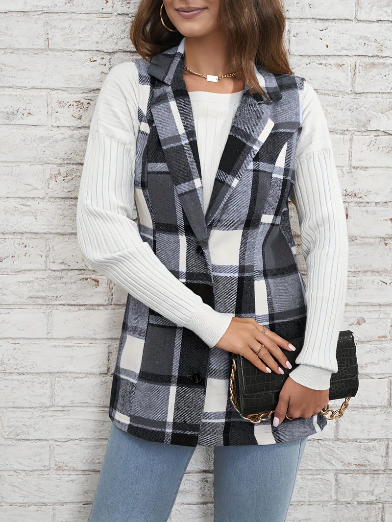 Winona Women's Plaid Vest - full-length view