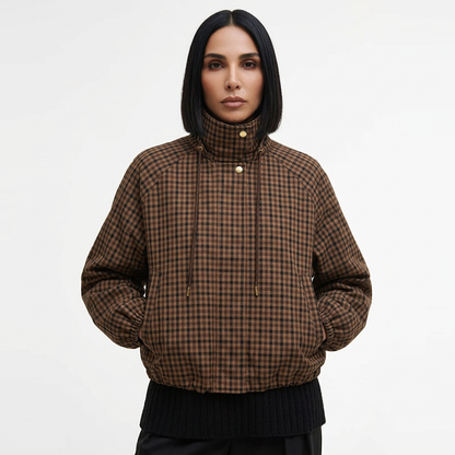 Tina Women's Checkered Trench Coat | Polyester, Double-Breasted, Turtleneck