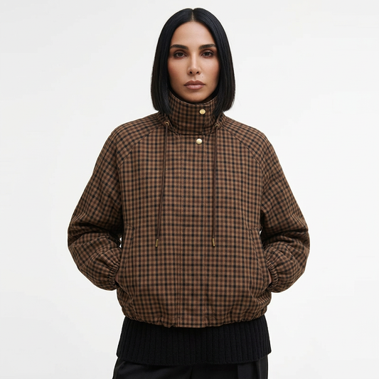 Tina Women's Checkered Trench Coat | Polyester, Double-Breasted, Turtleneck