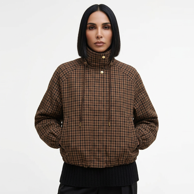 Tina Women's Checkered Trench Coat | Polyester, Double-Breasted, Turtleneck
