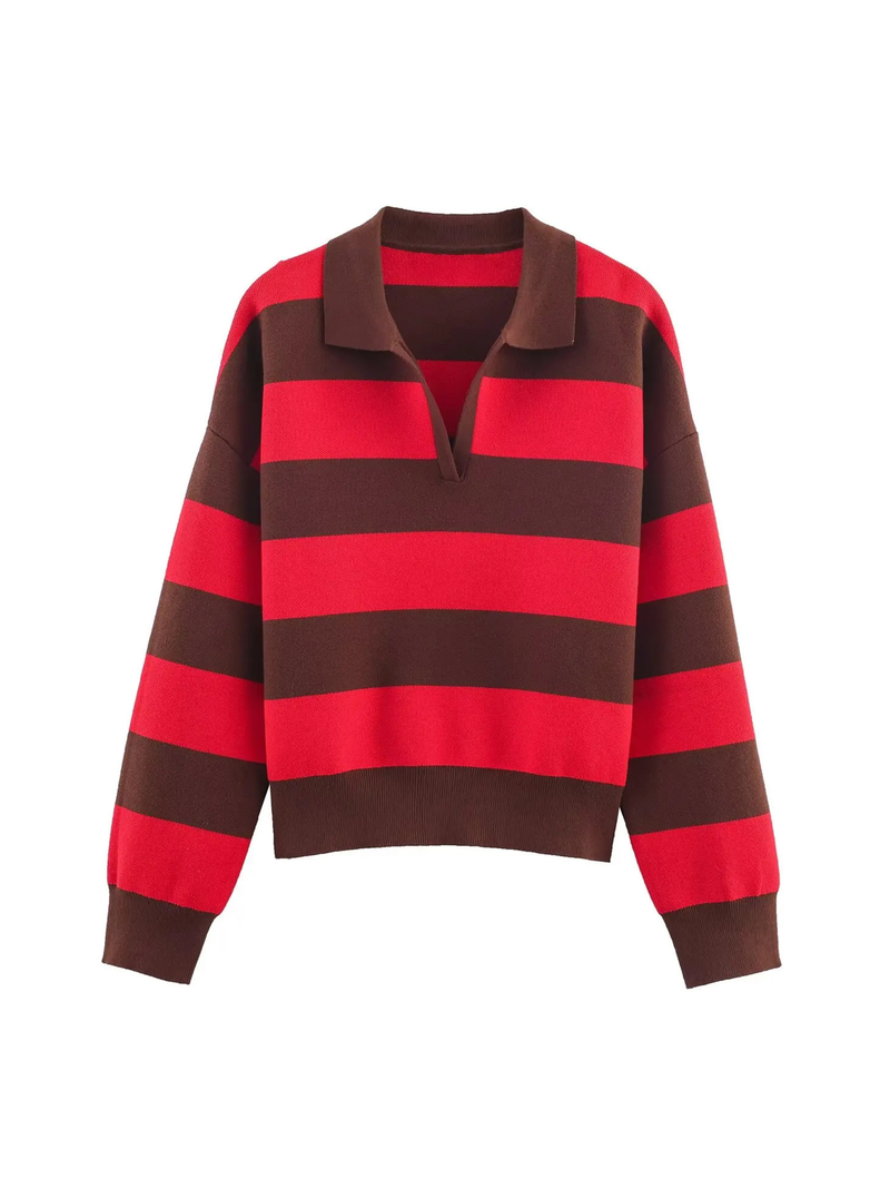 Tallulah Women's Striped Knit Polo - flat lay