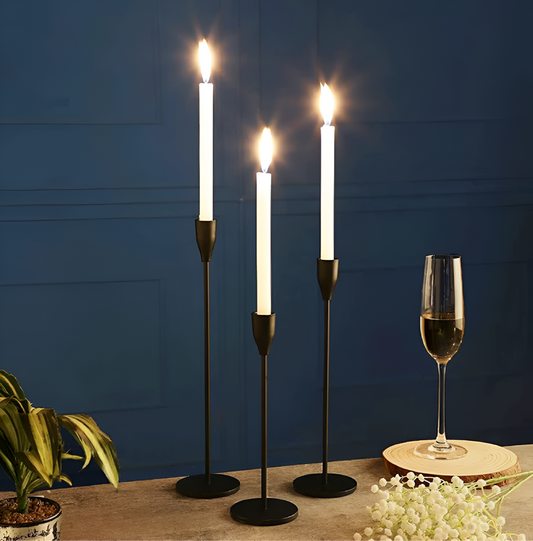 Brushed Metal Taper Candle Holders | Set of 3