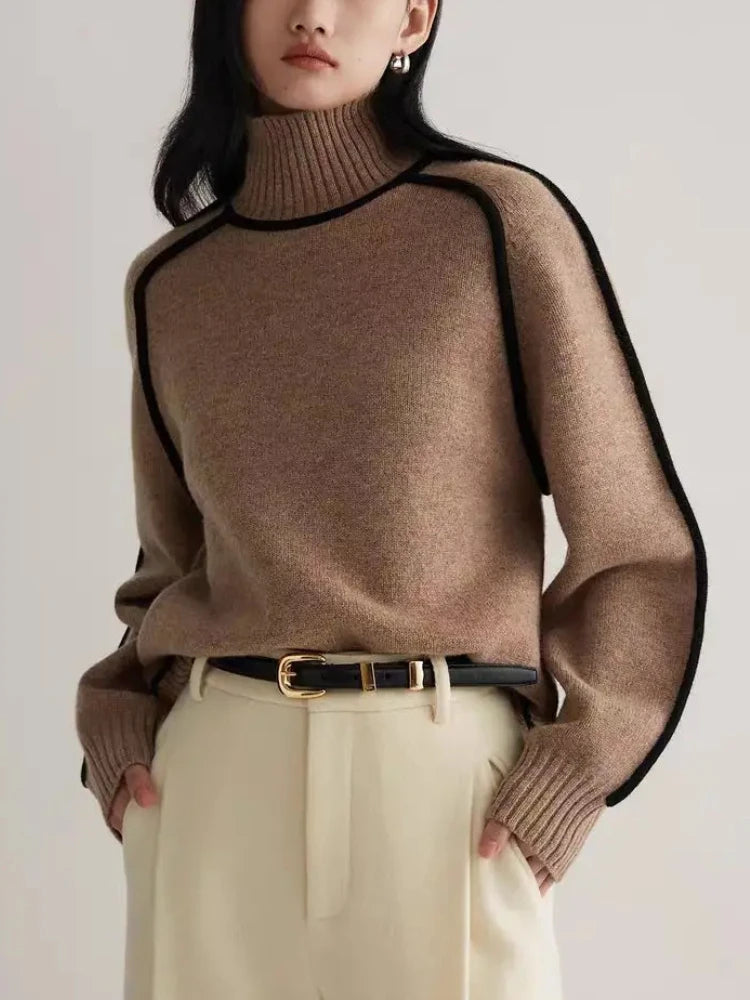 Juliette Women's Knit Turtleneck | Contrast