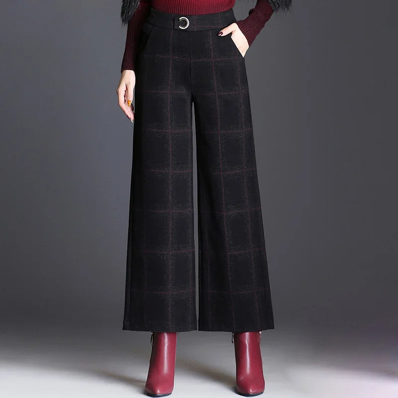 Kaia Women's Plaid Trousers | Black, Grey