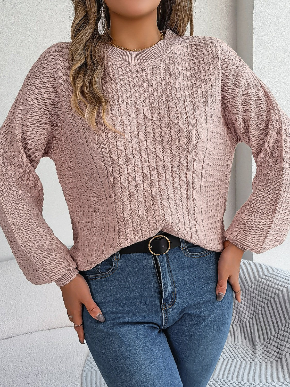 Bijou Women's Cable Knit Sweater - fabric and finish detail