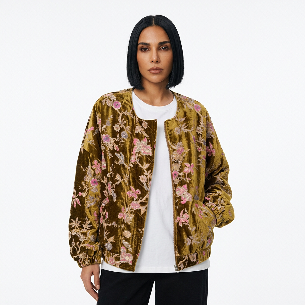 Evelyn Women's Winter Jacket | Gold Velvet, Vintage Style