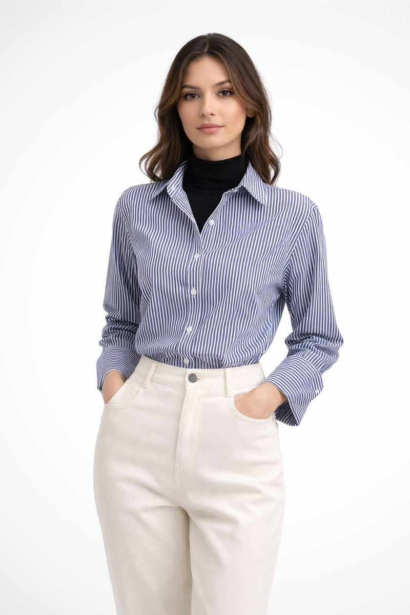 Mira Women's Striped Blouse | Long Sleeve, Button