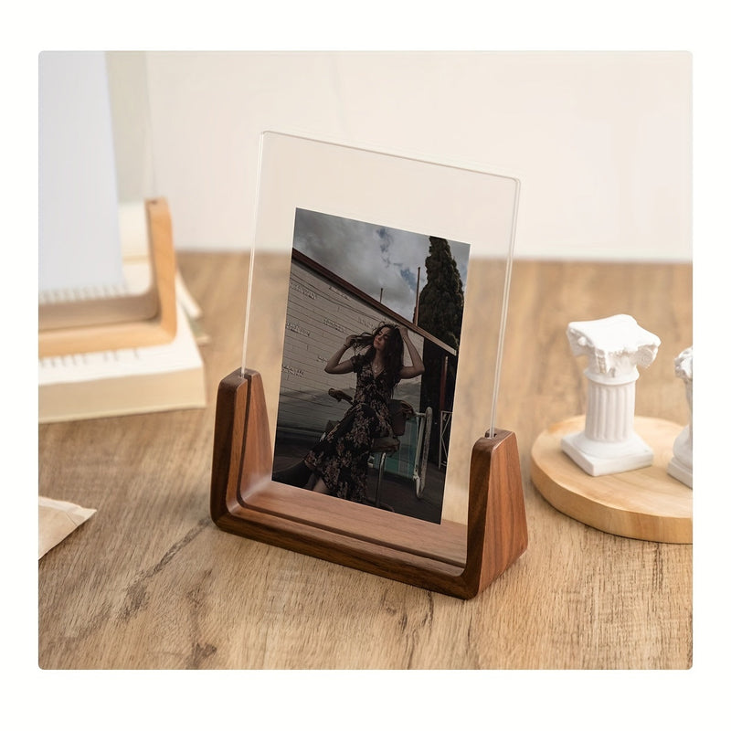 U-Shaped Acrylic Photo Frame | Wood Accent, Minimalist Display