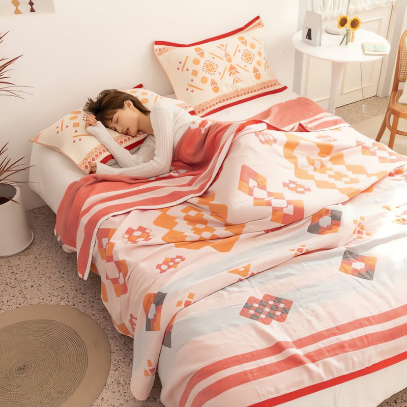 Meadow Chevron Design Four-Layer Cotton Blanket | Cotton, Year-Round