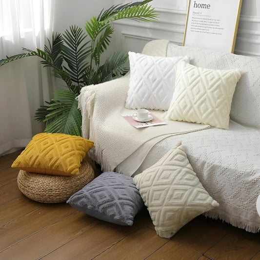3D Diamond Cotton-Linen Cushion Cover | Textured Weave, Hidden Zip