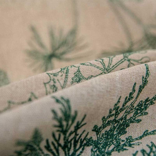 Green Pine Bird Pattern Tassel Curtain | Cotton-Linen, Semi-Blackout