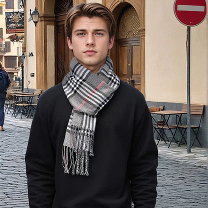 Marlow Men's Plaid Scarf - styled view
