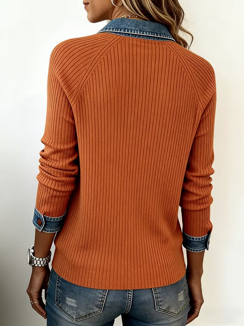 Ines Women's Ribbed Knit Knit Polo - fabric and finish detail