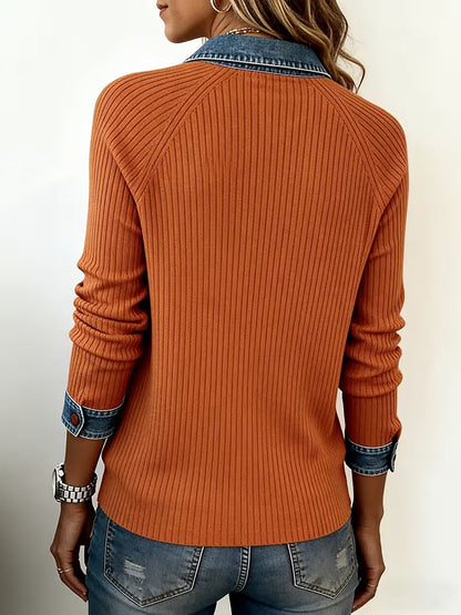 Ines Women's Ribbed Knit Knit Polo - fabric and finish detail