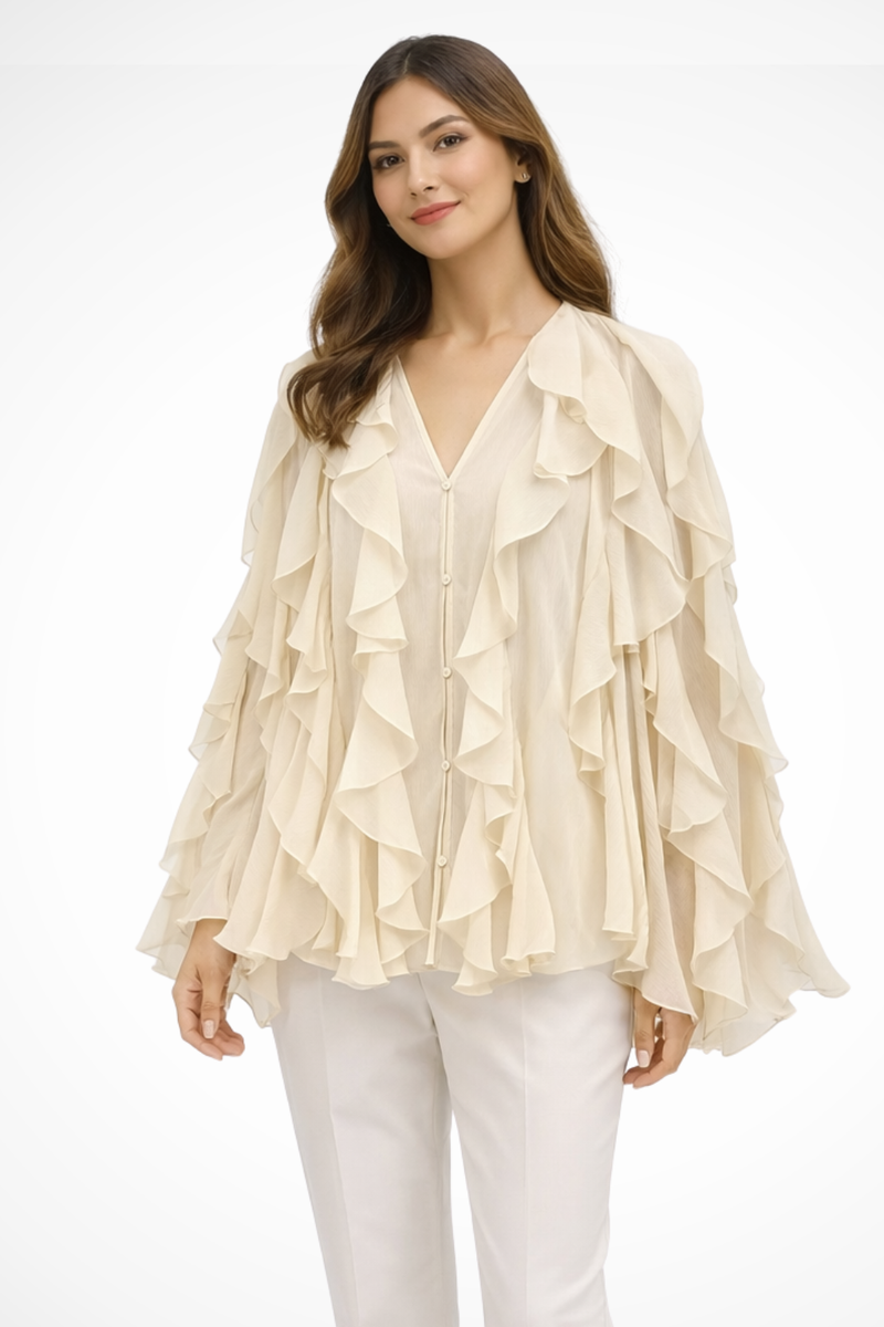 Nora Women's Ruffled Blouse - fabric and finish detail