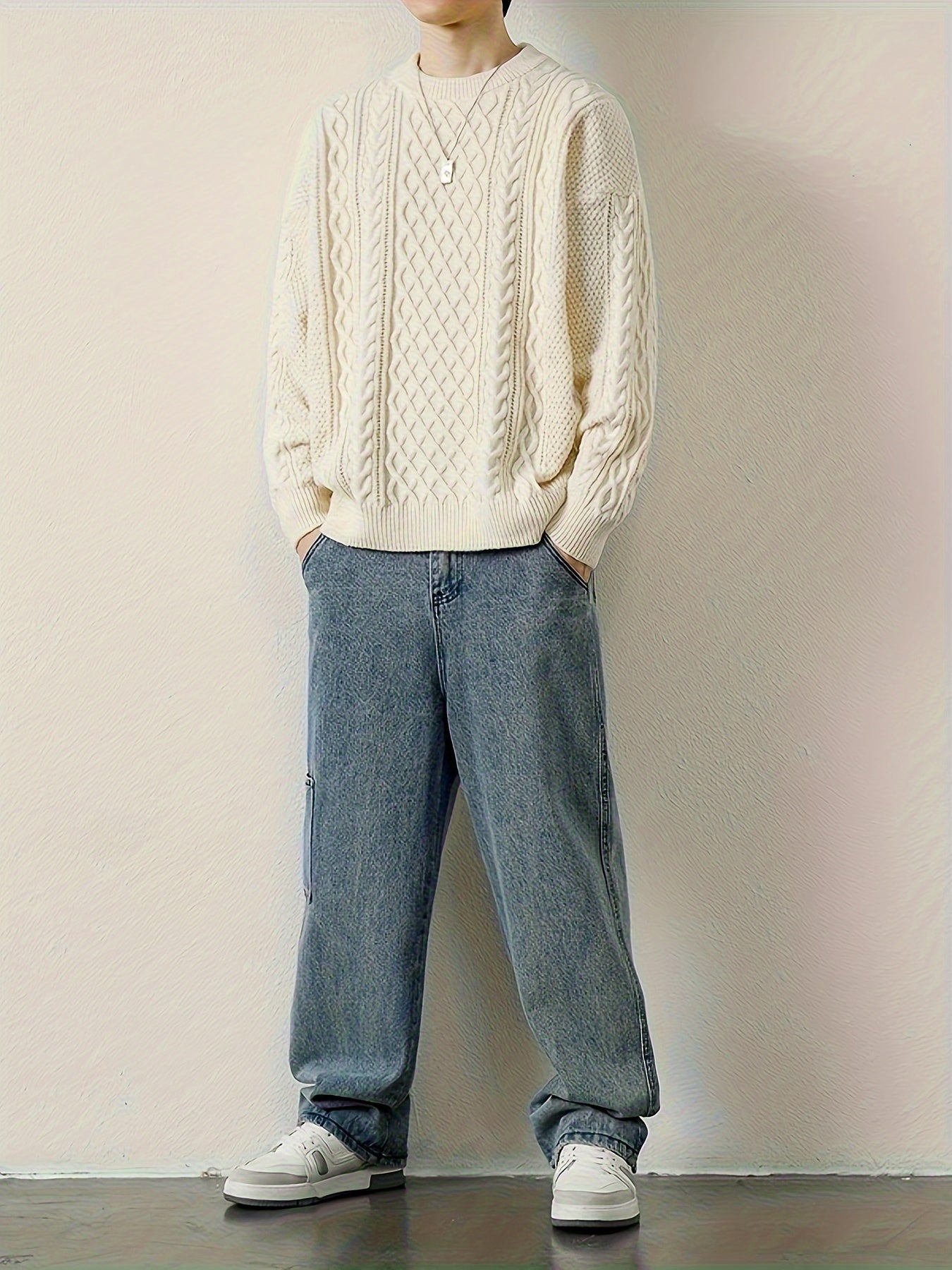 Rowan Women's Cable Knit Sweater - styled view