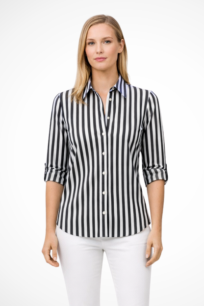 Greta Women's Striped Blouse - fabric and finish detail