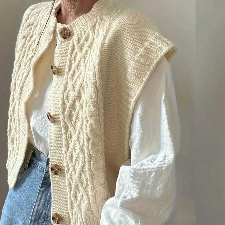 Opal Women's Cable Knit Vest - fabric and finish detail