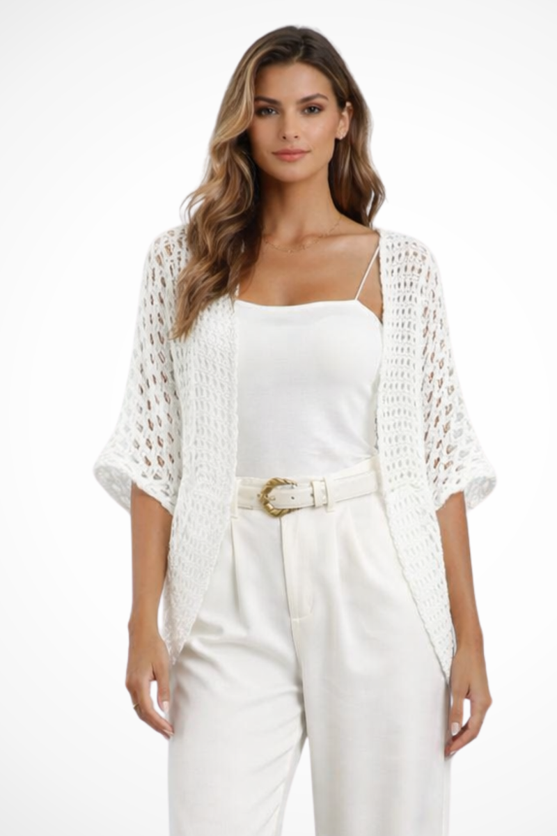 Maya Women's Crochet Cardigan | Open Front, Short Sleeve