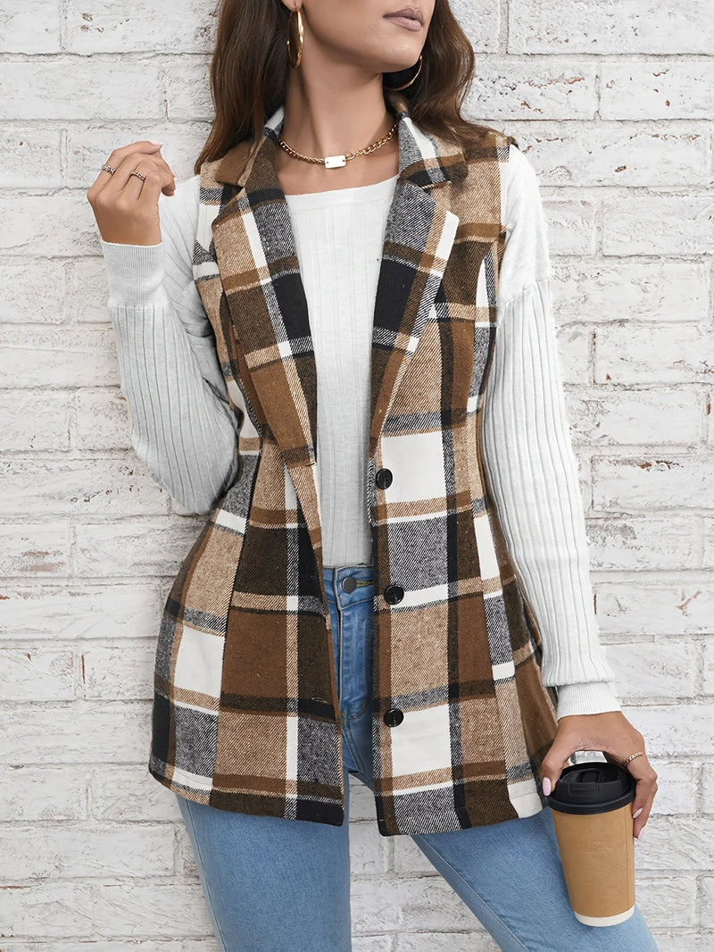Winona Women's Plaid Vest - styled view