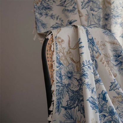 Farmhouse Botanical Blue Floral Curtain | Cotton-Linen, Semi-Blackout