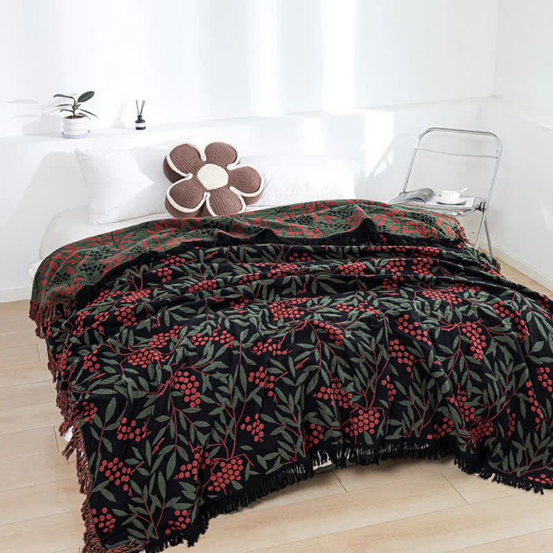 Slate Vibrant Begonia Fruit Tassel Blanket | Tassel Trim, Year-Round