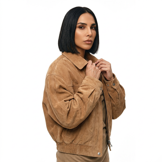 Veste Femme Bella | Suède Marron Rétro, Décontractée