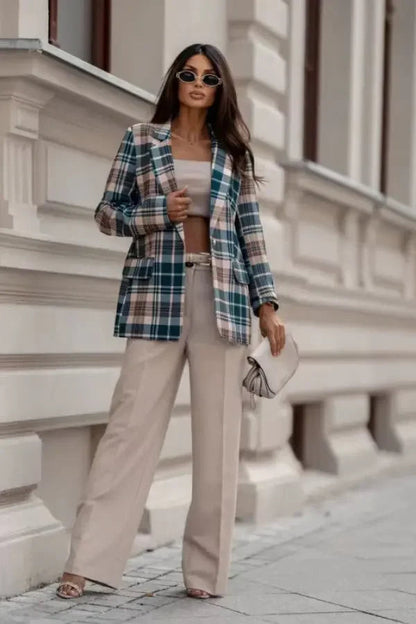 Dahlia Women's Plaid Blazer - close-up detail