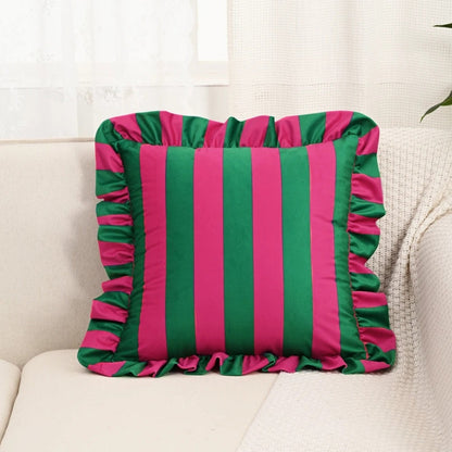 Retro Striped Ruffle Cushion Cover