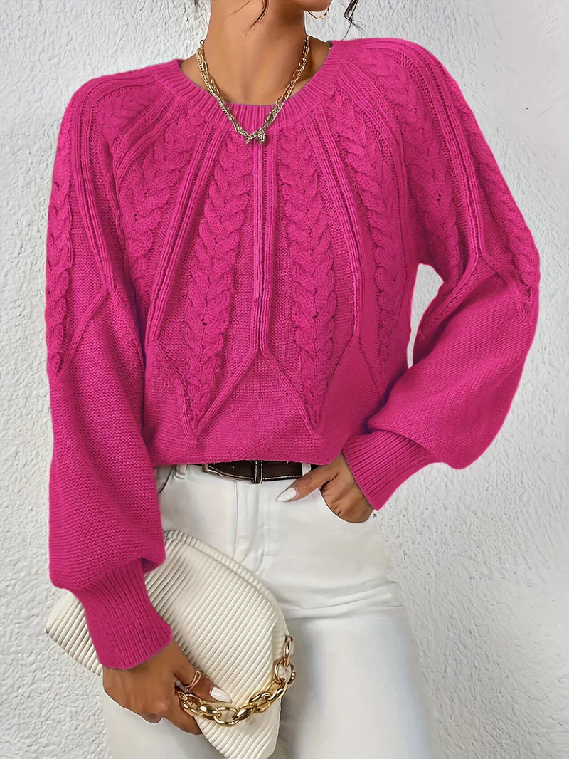 Camille Women's Cable Knit Sweater - flat lay