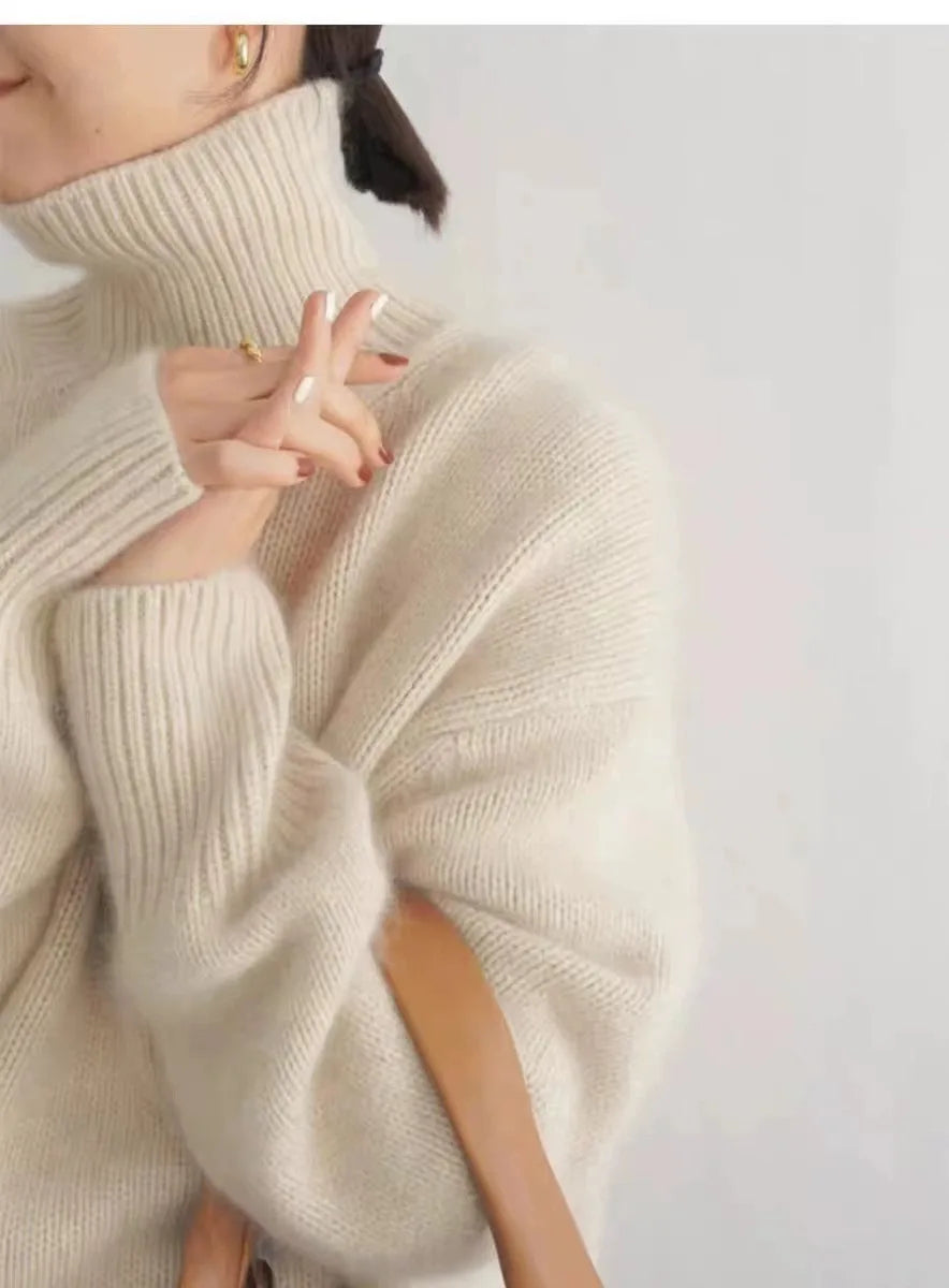 Beatrix Women's Cashmere Turtleneck - fabric and finish detail