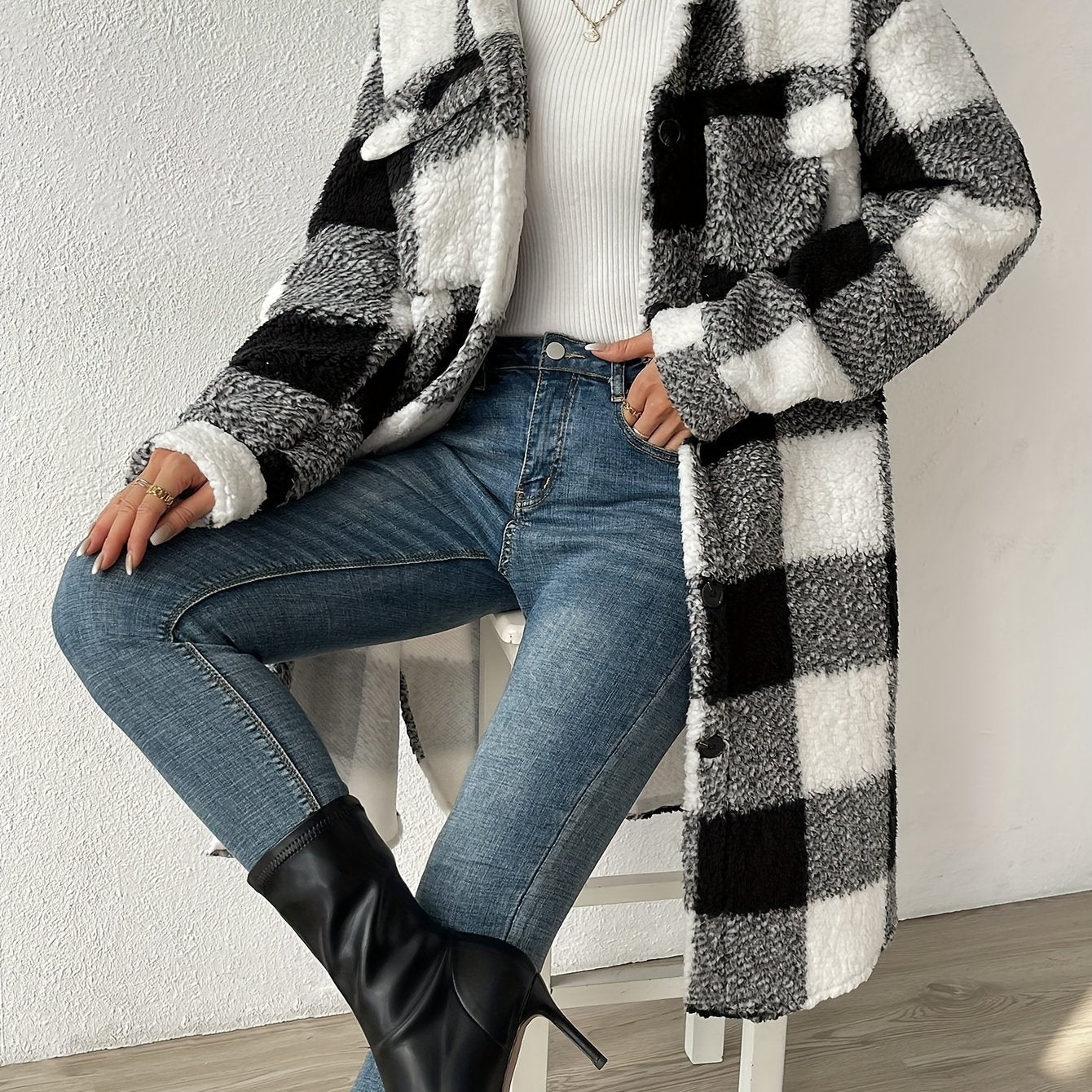 Cosima Women's Plaid Coat - styled view