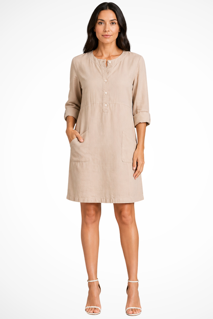 Kira Women's Linen Shirt Dress - close-up detail