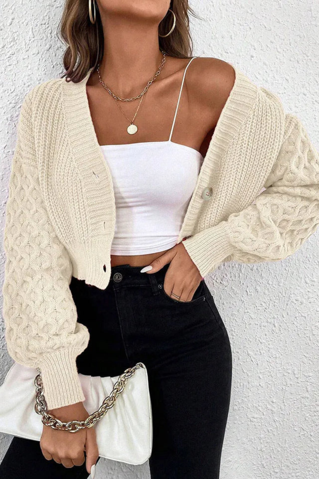 Violette Women's Cable Knit Cardigan - full-length view