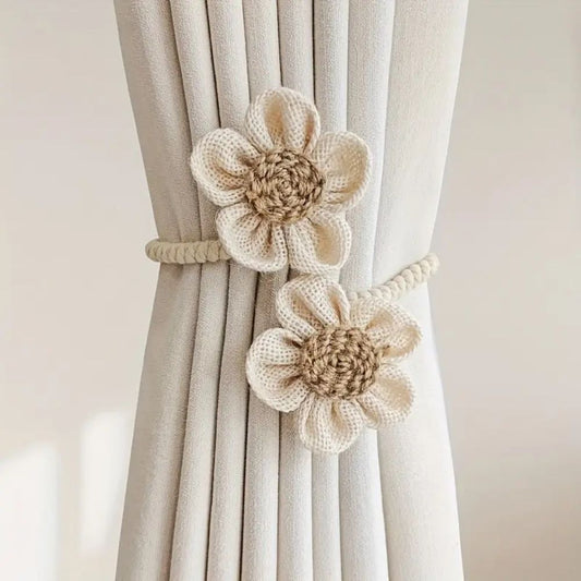 Floral Hemp Curtain Tie Backs | Punch-Free, Durable 2-Pack