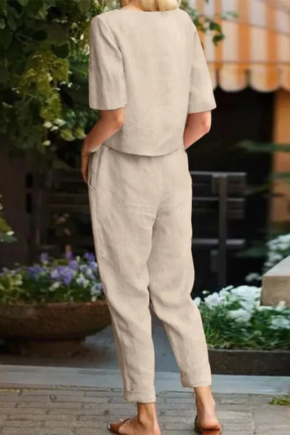 Verity Women's Linen Trousers - close-up detail