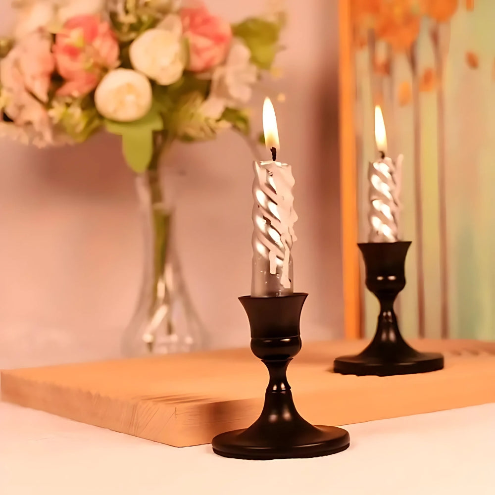Shimmering Vintage Taper Candle Holders | Set of 2
