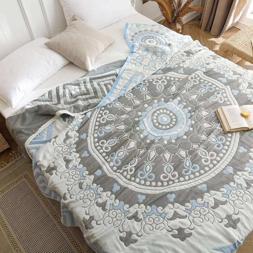 Santorini Mandala Cotton Blanket