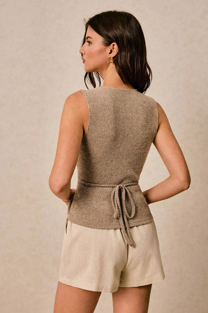 Selma Women's Ribbed Knit Vest - fabric and finish detail