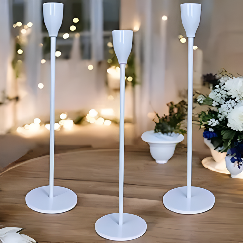 Brushed Metal Taper Candle Holders | Set of 3
