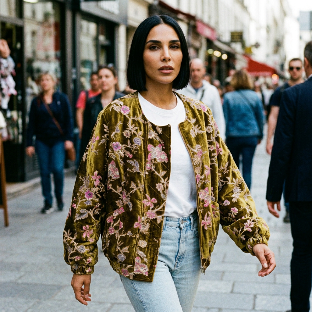 Evelyn Women's Winter Jacket | Gold Velvet, Vintage Style