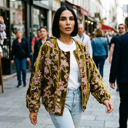 Evelyn Women's Winter Jacket | Gold Velvet, Vintage Style