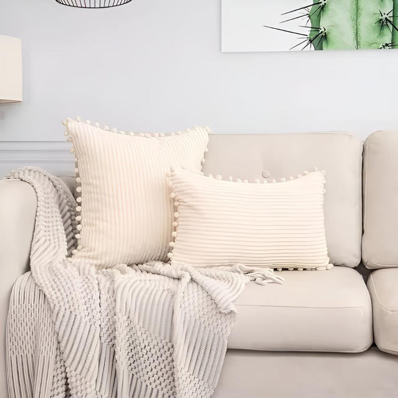 Plush Ribbed Pom-Pom Cushion Cover | Plush, Living Room