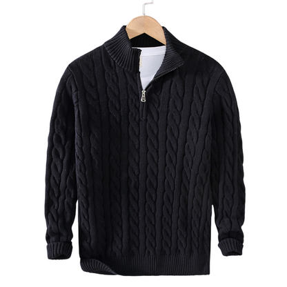 Auden Men's Cable Knit Sweater - fabric and finish detail