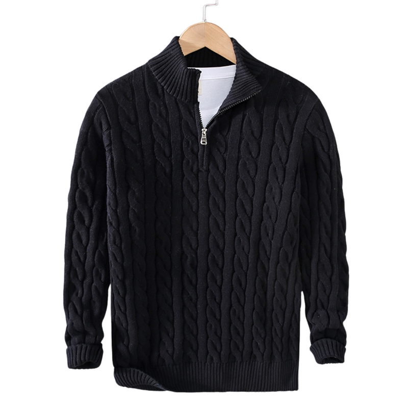 Auden Men's Cable Knit Sweater - fabric and finish detail
