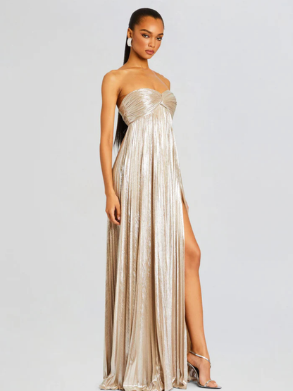 Edith Women's Pleated Maxi Dress - fabric and finish detail
