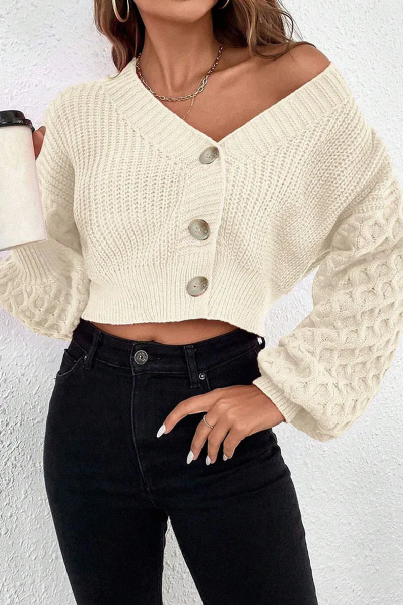 Violette Women's Cable Knit Cardigan - close-up detail