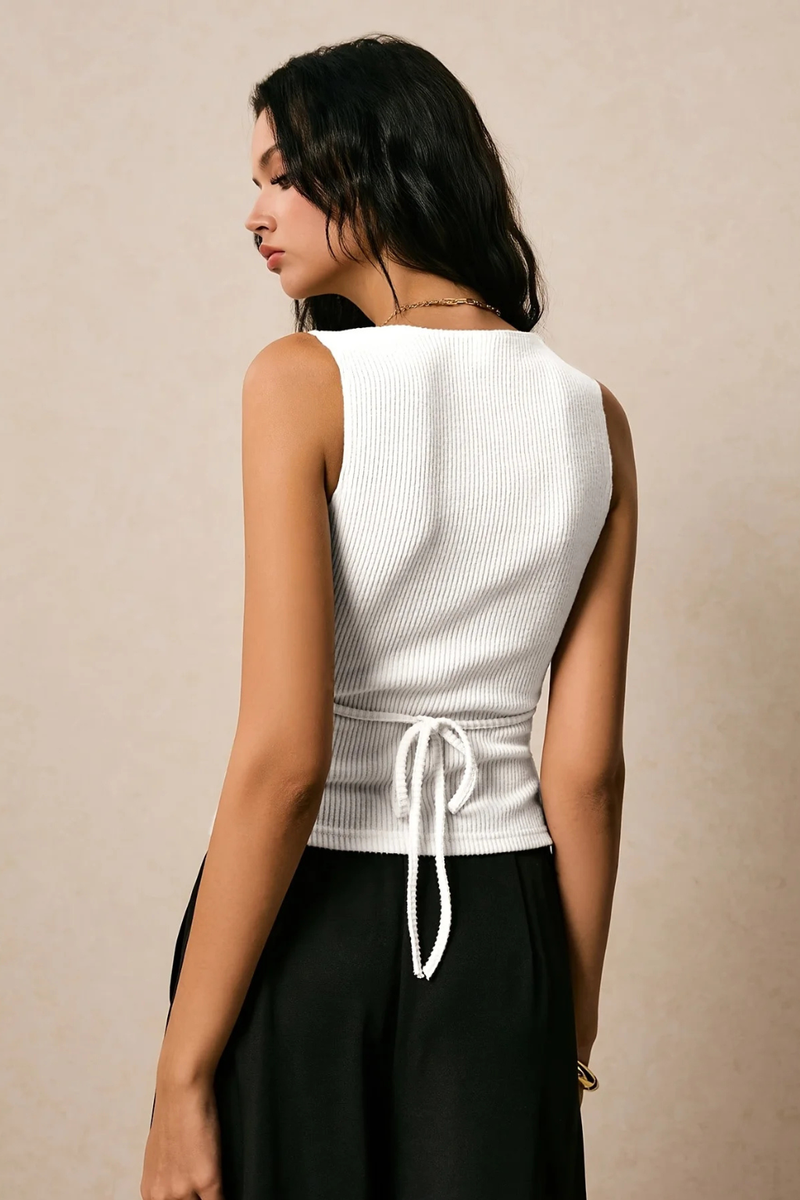 Selma Women's Ribbed Knit Vest - shown in use