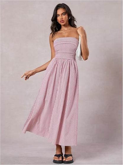 Rhea Women's Striped Maxi Dress - styled view