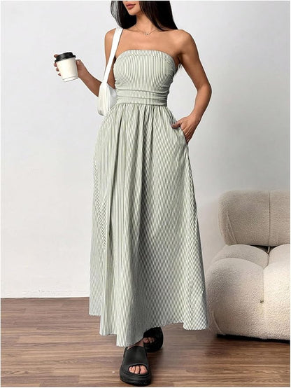 Rhea Women's Striped Maxi Dress - full-length view